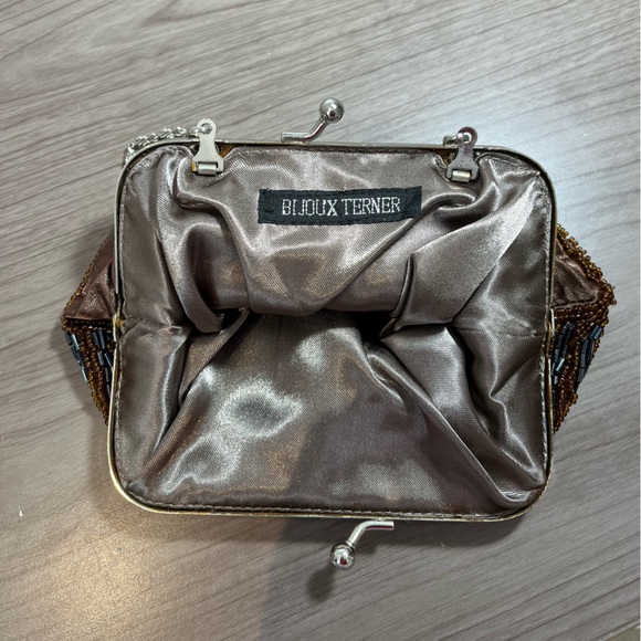 Bijoux Terner Mini Formal Handbag Brown + Blue Beaded Clutch Purse W/ Clasp - Picture 4 of 6